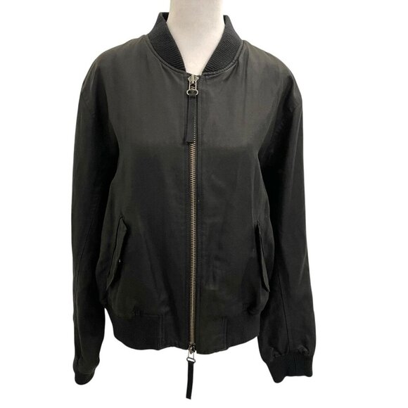 VINCE Linen Wool Blend Crop Bomber Jacket Pockets Classic Black size Large